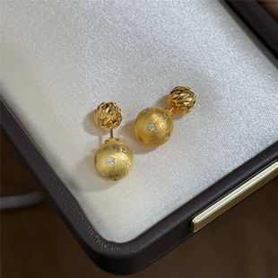 古法沙金镶嵌点钻拉丝小金球耳钉两戴八芒星耳饰中古风高级感耳环