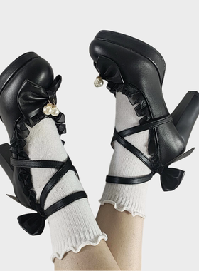 大码42434445玛丽珍高跟鞋防水台交叉绑带萝莉洛丽塔公主lolita鞋