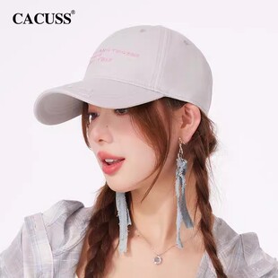 CACUSS棒球帽女2025春夏新款破洞字母刺绣鸭舌帽宽帽檐大脸显脸小