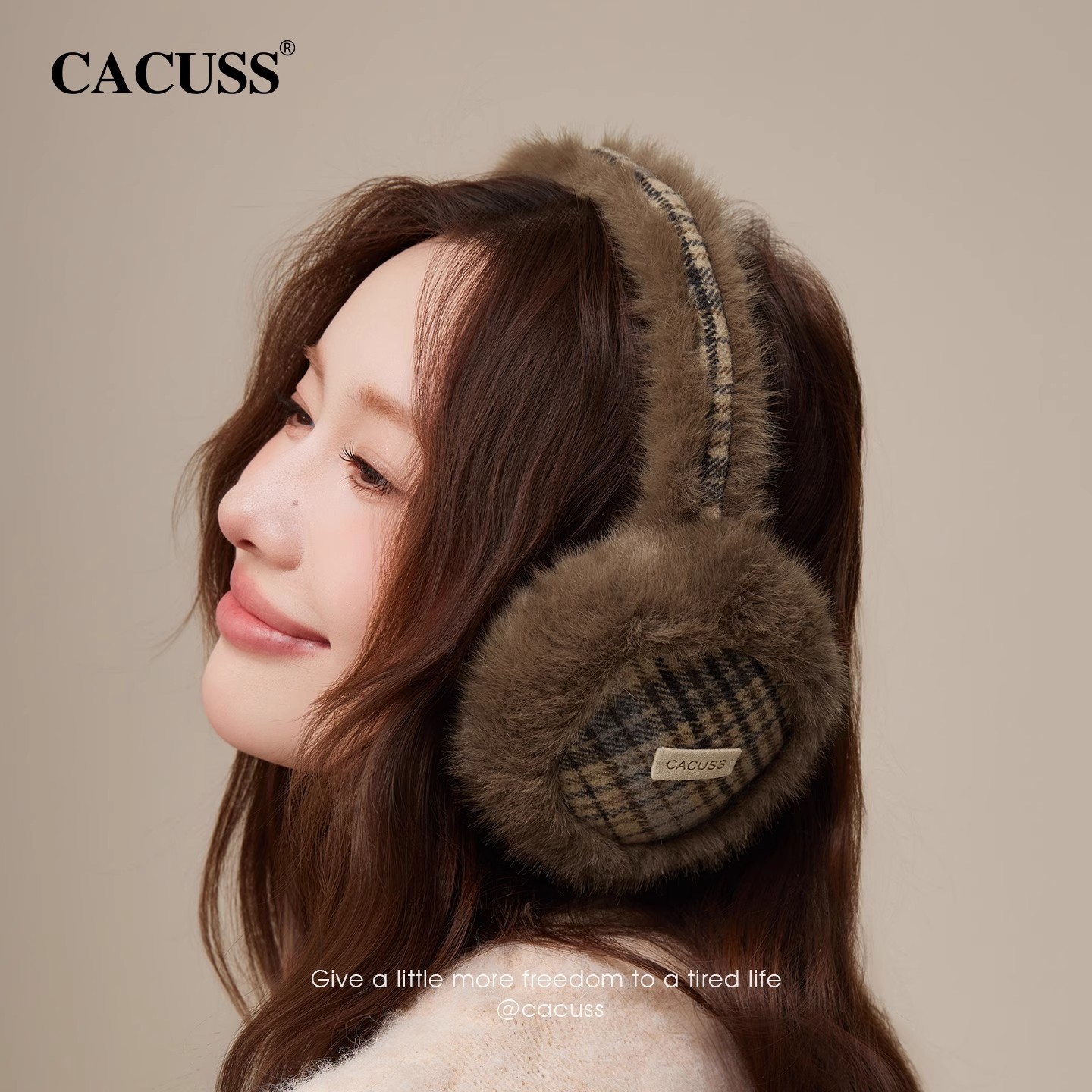 冬季防寒护耳耳罩格纹可折叠