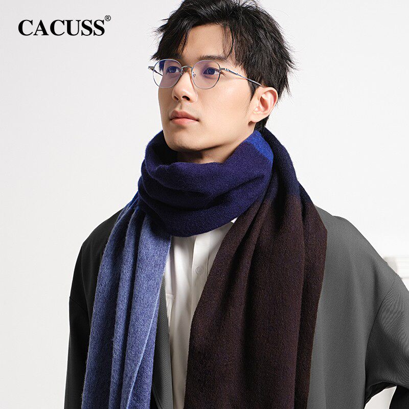 CACUSS秋冬围巾男士羊毛时尚保暖围脖百搭商务送爸爸送男友礼盒装