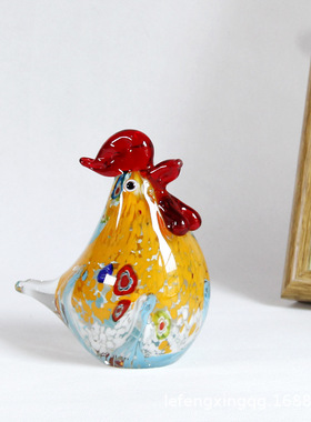 小鸡摆件琉璃居家入户玄关桌面装饰淄博创意水晶鸡手作工艺品礼物