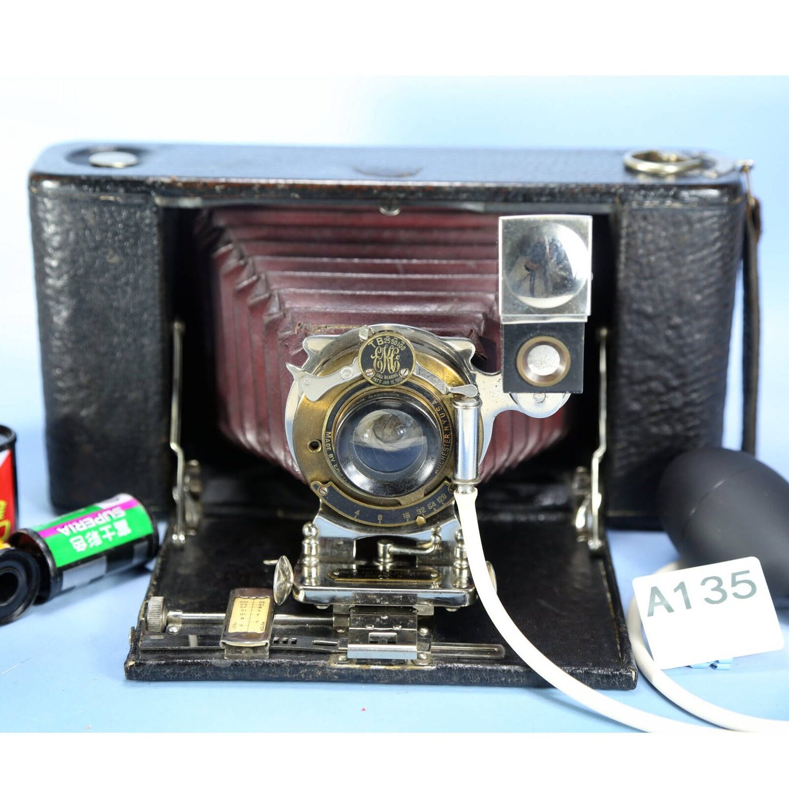 美国柯达巨型折叠红皮腔胶卷照相机 Kodak No. 3A胶片收藏道具W12