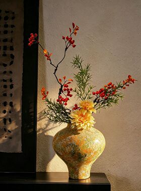 陶瓷花瓶中式宋代美学禅意摆件民宿酒馆侘寂中古复古法式创意装饰