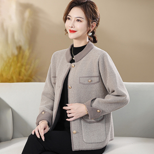 妈妈装秋冬加厚毛呢外套短款小香风上衣高贵中老年女双面羊绒大衣