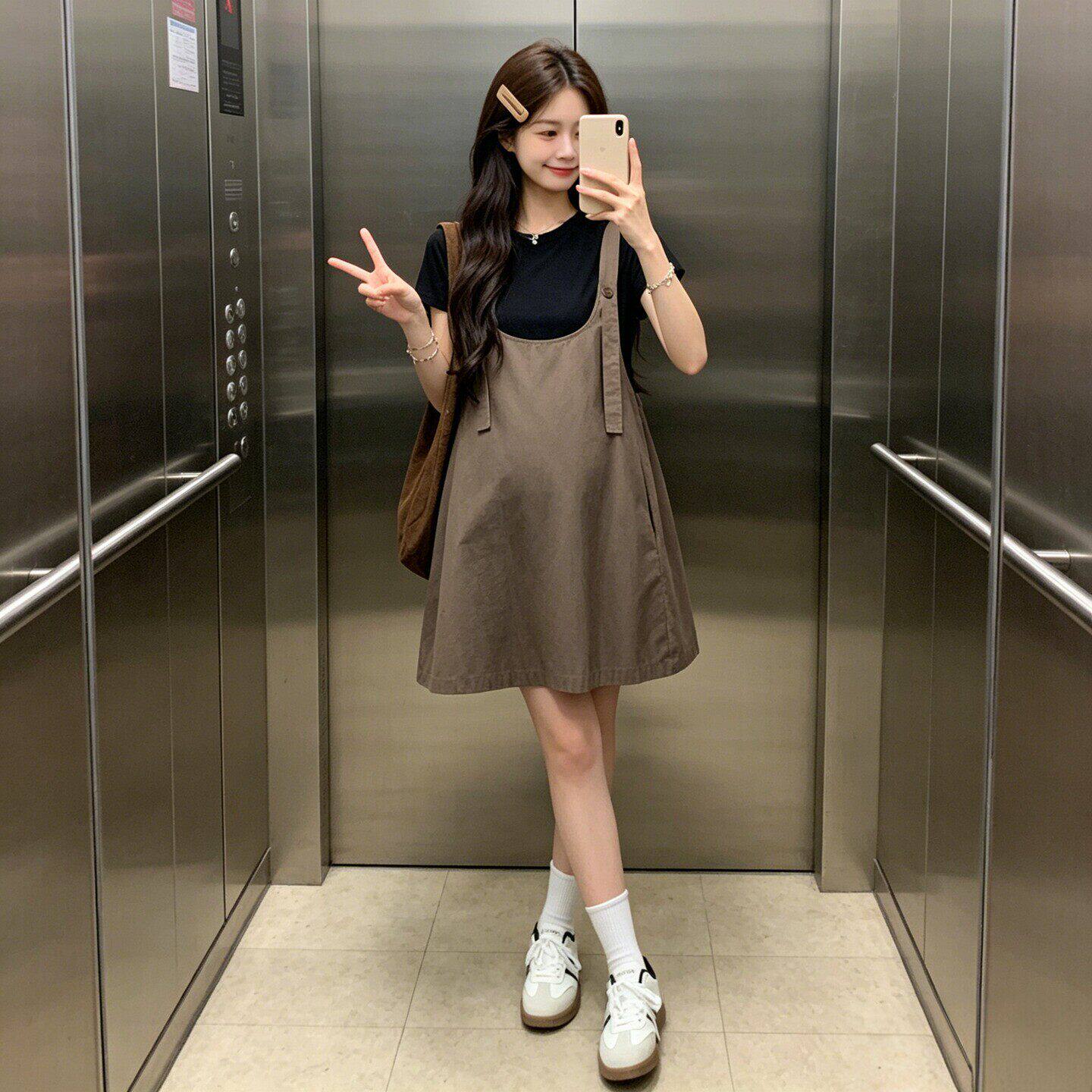 夏季韩版宽松孕妇背带裙套装