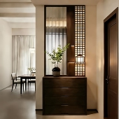 新中式 美学 实木玄关柜入户门厅柜客厅长虹波璃屏风隔断柜宋式