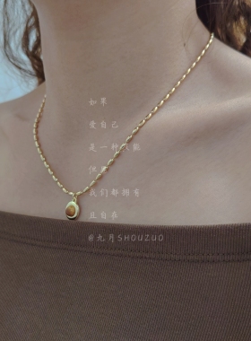 春夏金色椭圆吊坠轻奢气质锁骨链