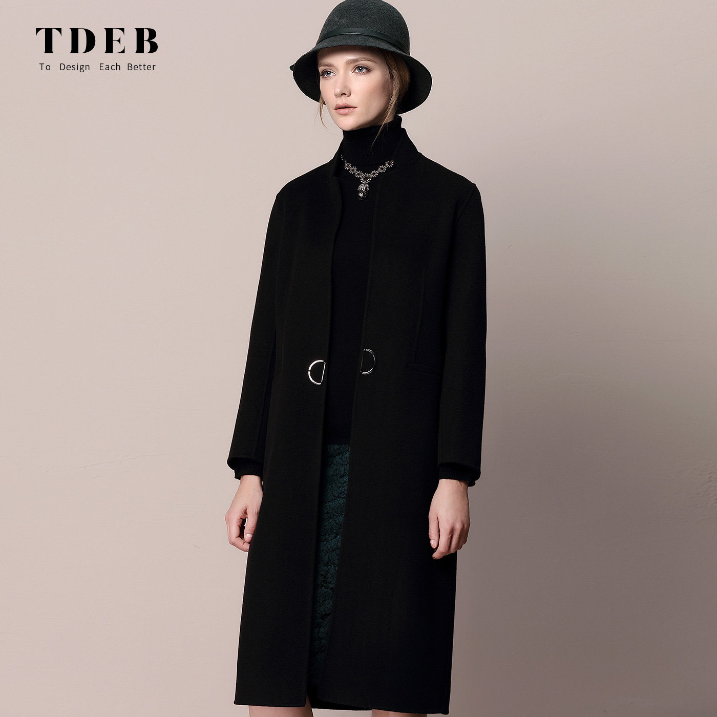 冬季时尚羊绒宽松长袖毛呢大衣