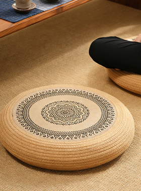 圆形蒲团坐垫黄麻茶道地上客厅阳台飘窗榻榻米加厚拜佛打坐禅修垫