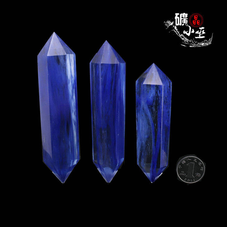 高品质熔炼蓝水晶柱六棱柱双尖摆件diy一图一物矿物原石