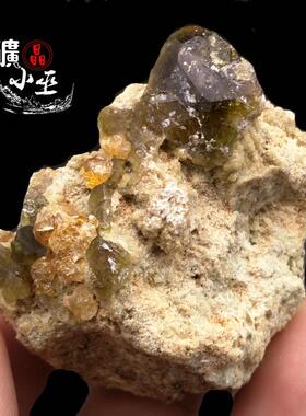 墨绿色符山石黄色石榴石天然矿物晶体矿石教学标本原石宝石摆件02