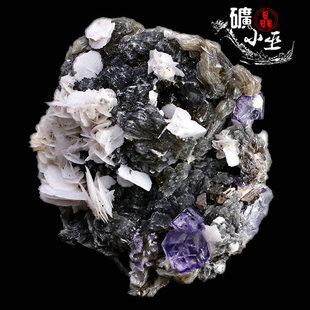 瑶岗仙萤石毒砂云母方解石天然矿物晶体矿石教学标本原石摆件E45
