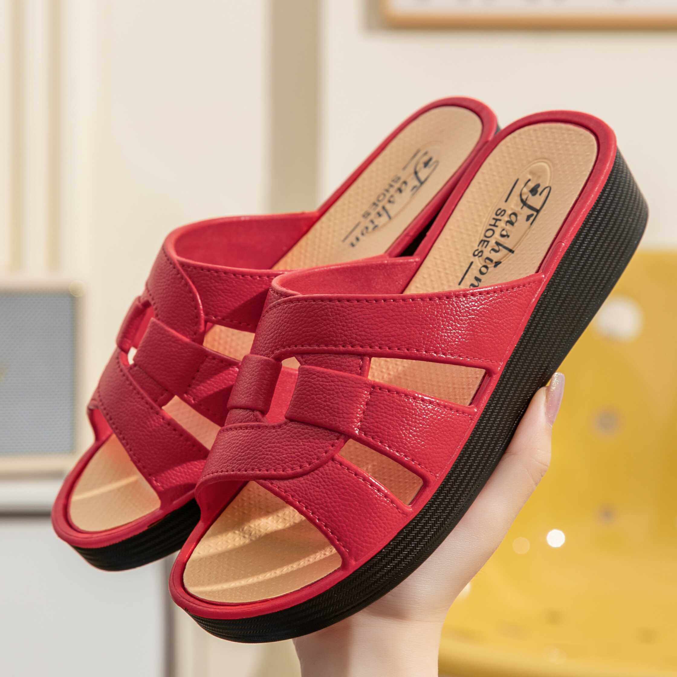 2024妈妈拖鞋夏季外穿中跟新款真皮软底女士平底中老年人凉拖鞋女,女鞋,一字拖,淘宝优惠券,粉丝福利购,淘宝优惠卷