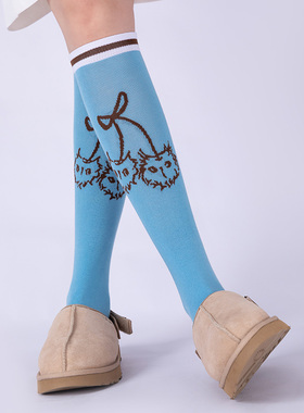 LIFEBEATxClaudia Wang联名喵头樱印花及膝袜