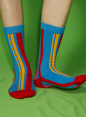 LIFEBEAT x SABRINA HSIEH联名条纹中筒精梳棉袜