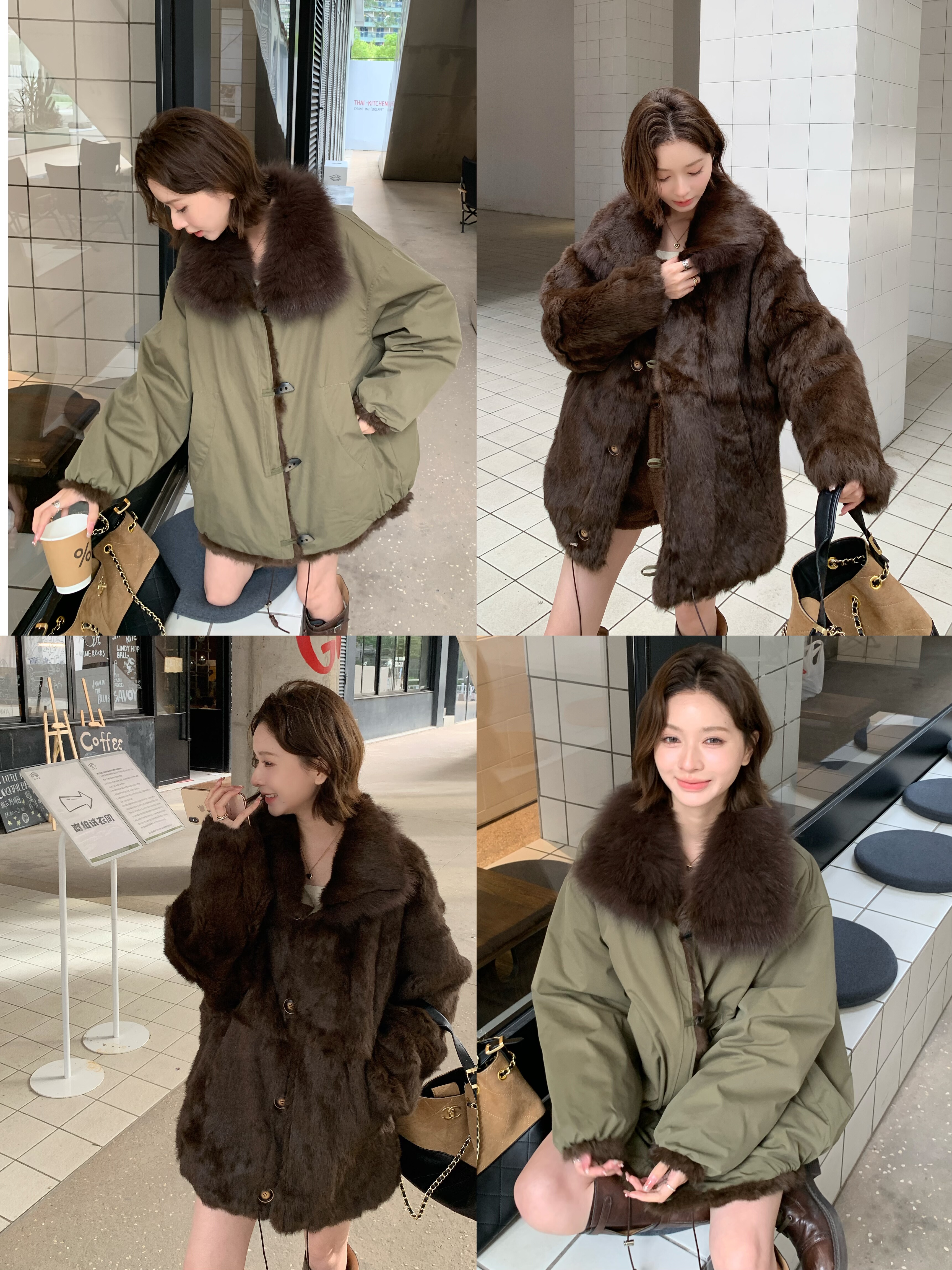 正反两穿狐狸毛领兔毛内胆皮草派克服宽松大衣冬装外套巴恩风新款