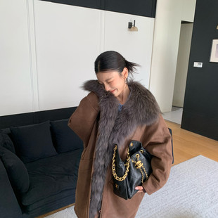 中古美式貉子毛皮草外套女高级感年轻款气质羽绒服内胆大衣派克服