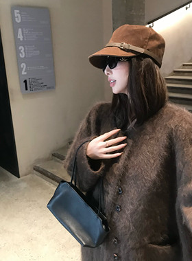 软黄金山羊绒桑蚕丝羊毛大衣韩系