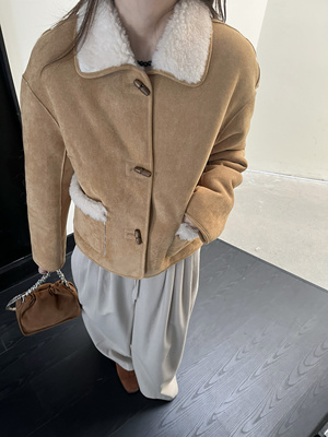 卢西西皮草 100绵羊毛麂皮绒皮毛一体2025新款外套秋冬短款两面穿