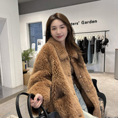 冬日舞会芭莎托卡全羊毛羊剪绒皮毛一体大衣外套女2025中长款 冬季