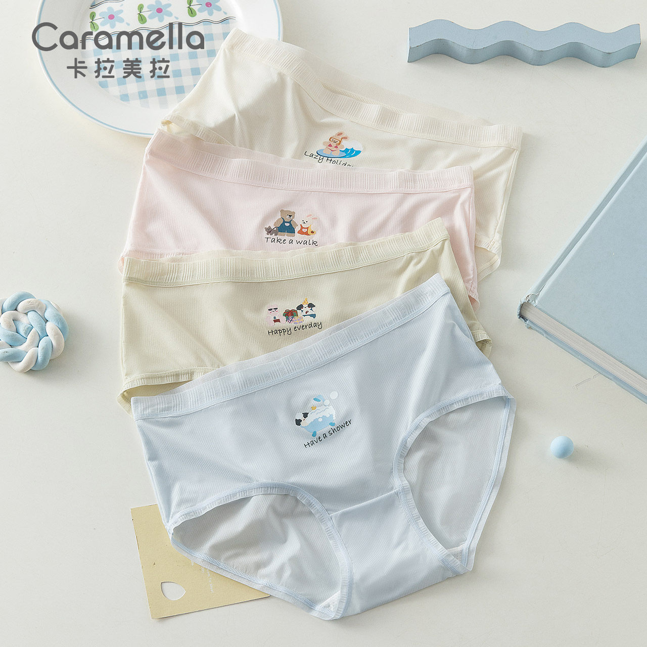 caramella速干超薄夏季透气冰丝三角中腰少女内裤可爱卡通短裤,女士内衣/男士内衣/家居服,女三角裤,淘宝优惠券,粉丝福利购,淘宝优惠卷