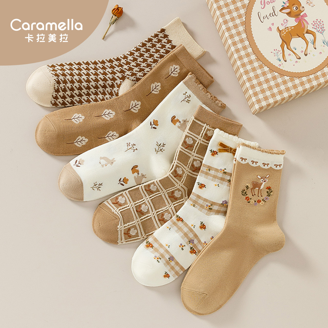 caramella女士复古礼盒中筒袜