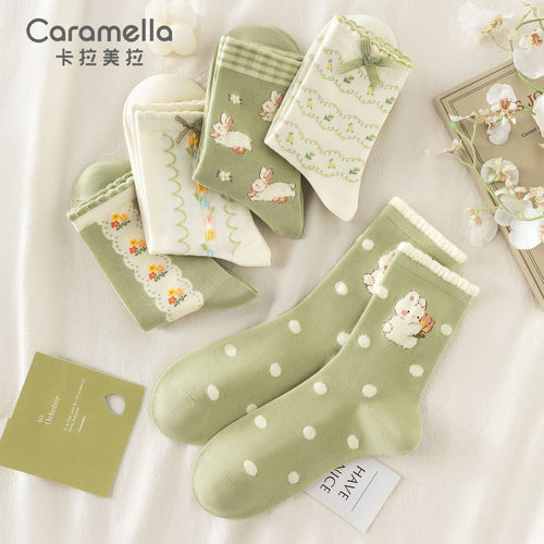 caramella可爱中筒棉袜