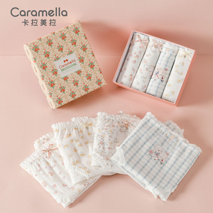 caramella女士内裤春季三角裤全棉裆少女中腰女式短裤碎花小清新