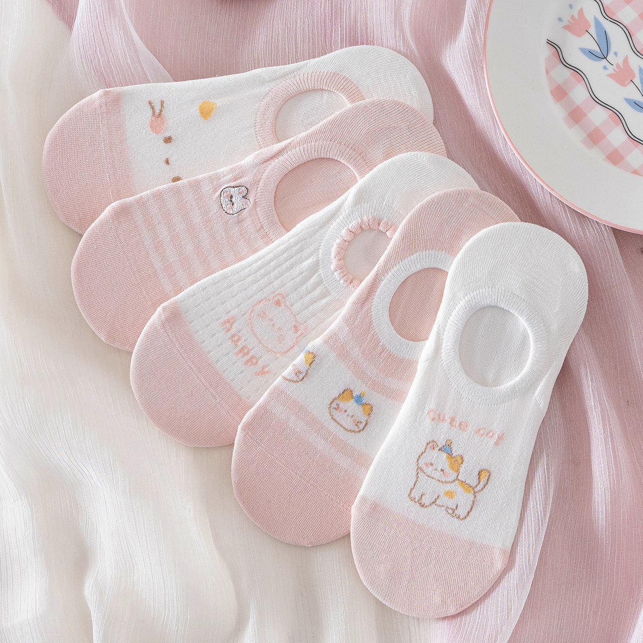 caramella船袜女棉不掉跟防滑夏季薄款舒适透气袜子可爱少女