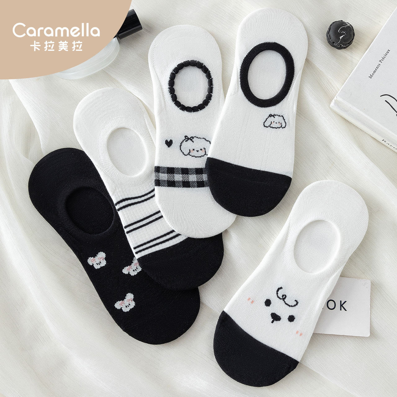 caramella夏季薄款船袜隐形防掉跟透气浅口新款可爱防滑女士