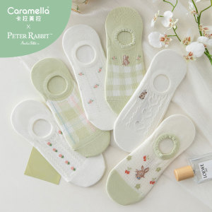 caramella比得兔联名款袜子船袜女夏季薄款防滑不掉跟网眼透气棉