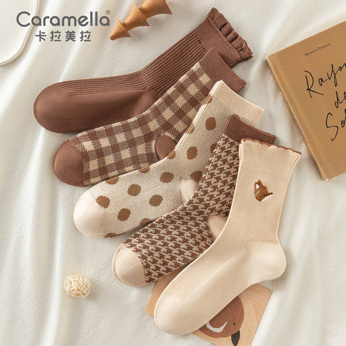 caramella春秋新款女生中筒袜