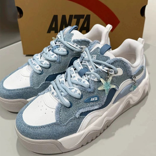 安踏小海星板鞋女2026春新款6复古平底增高休闲运动鞋122618036