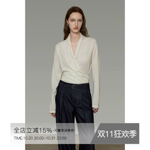 UNSPOKEN法式长袖针织衫女V领套头气质高级感小众设计感显瘦上衣