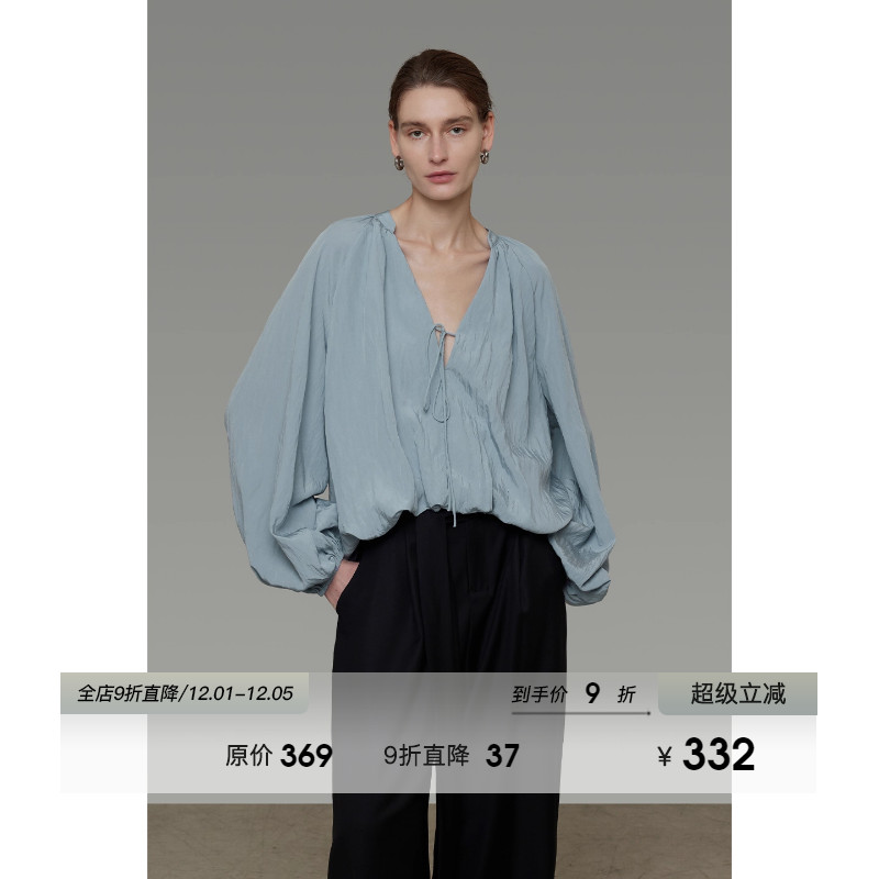 UNSPOKEN大V领系带衬衫