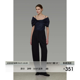 UNSPOKEN黑色西装 女高腰气质百搭微阔宽松法式 高级设计直筒长裤 裤