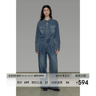 宽松百搭简约法式 UNSPOKEN复古高级感牛仔连体衣女2026年春季 新款