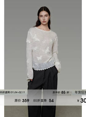 UNSPOKEN设计感立体蝴蝶装饰针织衫女春季微透修身显瘦气质上衣