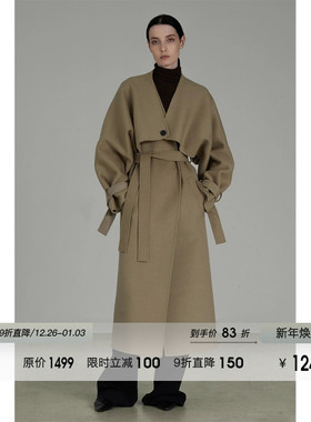 UNSPOKEN100羊毛双面尼毛呢大衣2025年冬季坎肩袖复古高级感外套