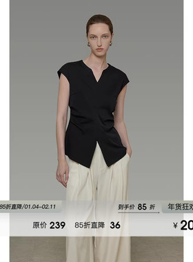 UNSPOKEN简约高级感V领短袖T恤女2025夏季新款修身显瘦气质上衣