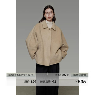 UNSPOKEN廓形短款毛呢外套女冬季2025新款宽松简约高级感呢子外套