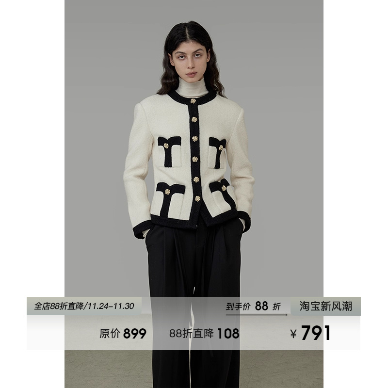 UNSPOKEN黑白撞色小香风外套