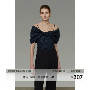 UNSPOKEN法式露肩衬衫女吊带上衣设计感小众扭结气质显瘦短袖衬衣
