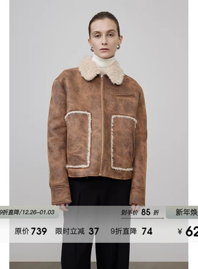 UNSPOKEN巴恩风麂皮皮毛一体短外套冬季加绒加厚设计感夹克外套