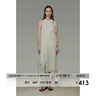 UNSPOKEN法式无袖连衣裙女气质夏季荷叶边露肩小众百搭高级感长裙