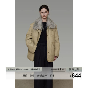 厚外套 工装 UNSPOKEN环保鸵鸟毛领棉服女冬季 简约高级感宽松中长款