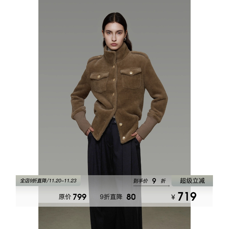 UNSPOKEN立领修身毛呢外套女冬季气质简约显瘦高级感短款呢子大衣