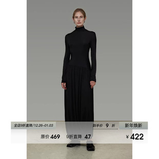 简约高级感显瘦针织长裙子 2026新款 UNSPOKEN修身 高领连衣裙女春季