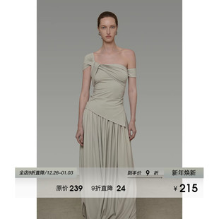 UNSPOKEN设计感单肩褶皱上衣女夏季 不规则下摆垂坠感半身裙两件套